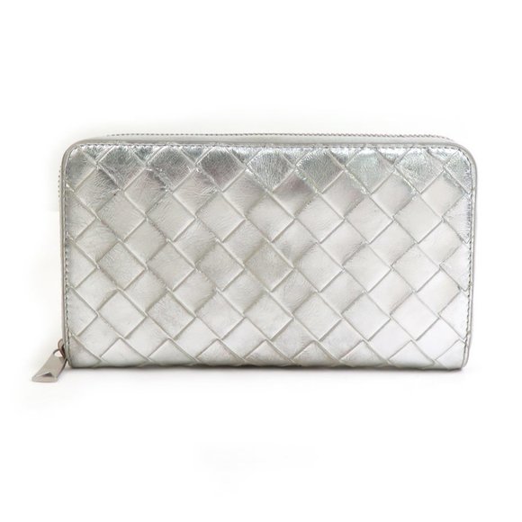 Bottega Veneta round long wallet in intrecciato leather silver for men and wo...